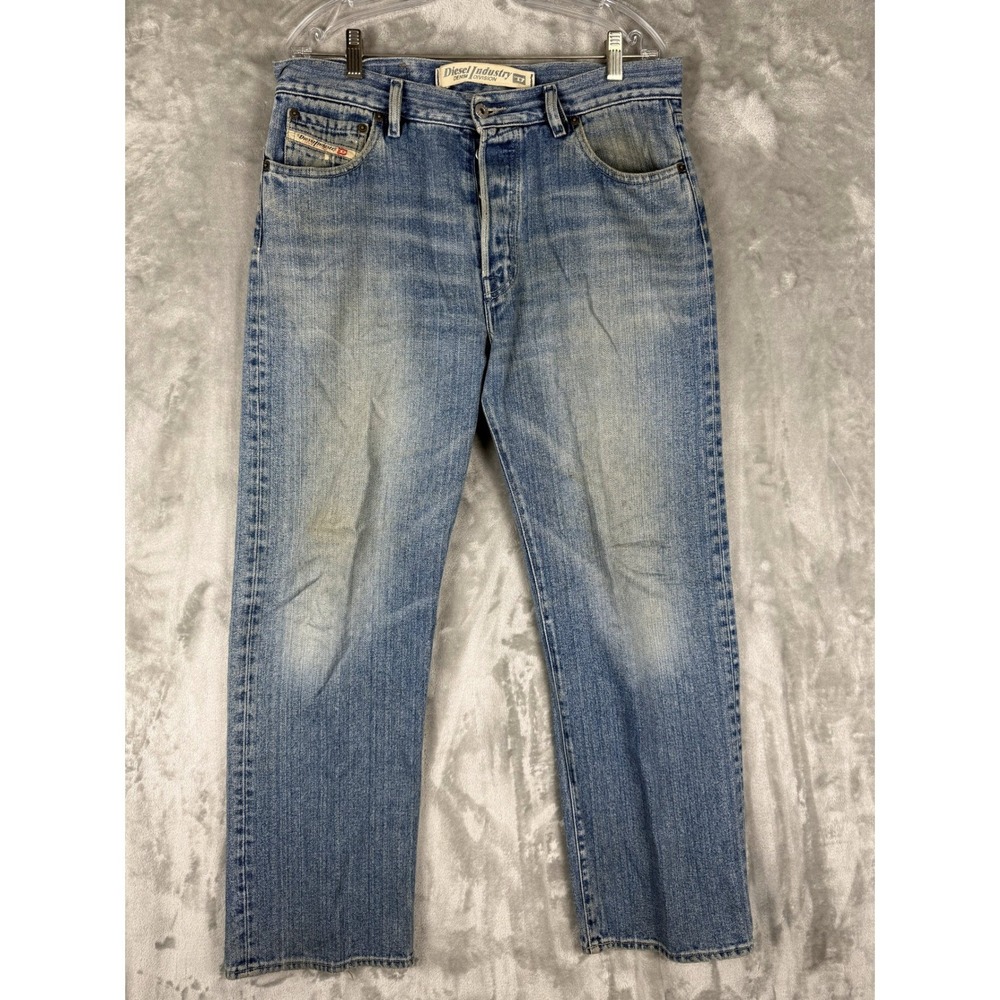 Diesel Industry Mens Jeans Blue Wash Straight Leg Button‎ Fly Size 34 From Italy